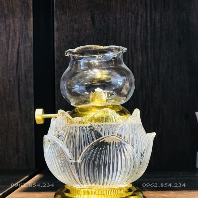 Đèn Dầu Lưu Ly Bông Sen Trắng (CAO 16 CM)