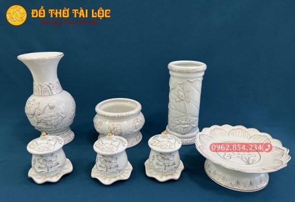 Bộ Đồ Thờ Thần Tài Sứ Bạch Ngọc Đài Loan DT0026