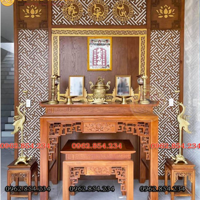 Mẫu bàn thờ đẹp , bàn thờ gia tiên , bàn thờ gỗ gõ gc55