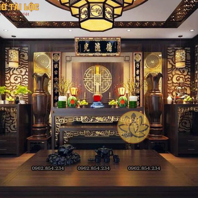 Mẫu phòng thờ đẹp, trang trí phòng thờ gỗ hiện đại A13