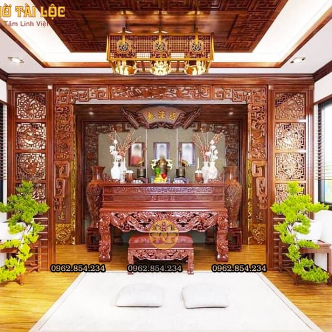 Mẫu phòng thờ đẹp, trang trí phòng thờ gỗ hiện đại A15
